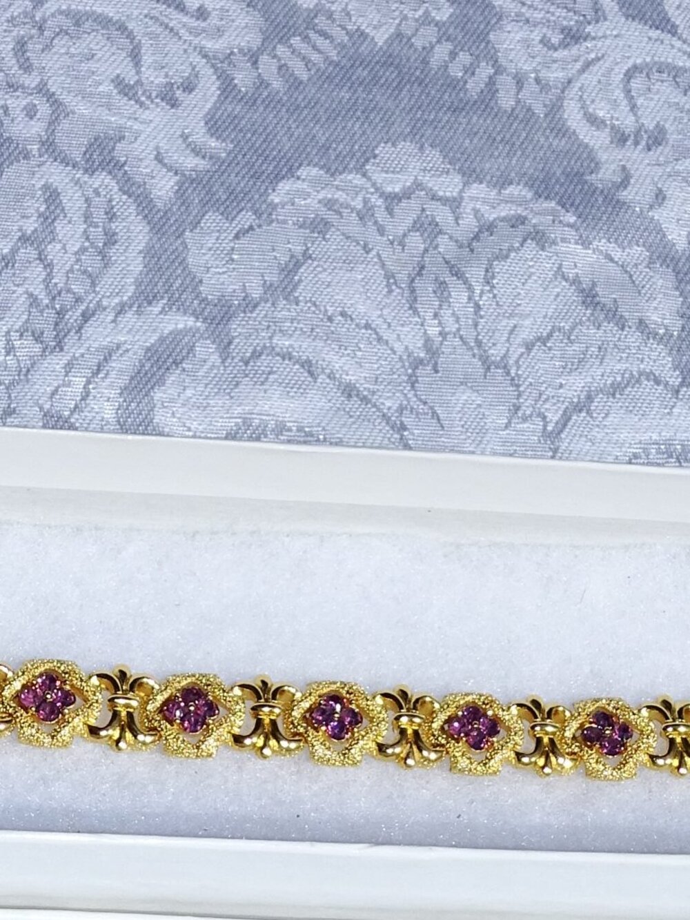 Trifari Gold Tone Bracelet with Amythyst Stones 7"